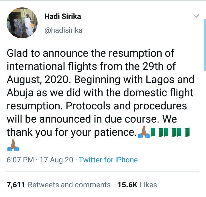 Resumption of International Flights